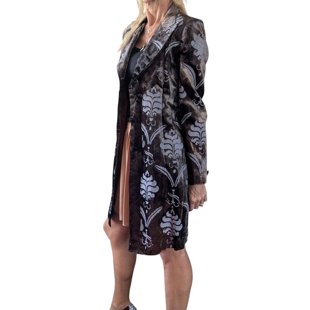 Vintage Fiorella Venezia Italy Burnout Velvet Damask Long Jacket IT 40
